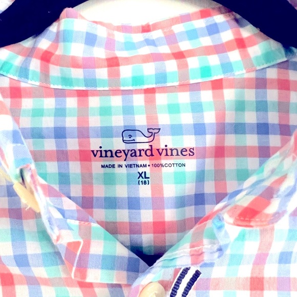 New with Tags Vineyard Vines Kids’ Gingham Long Sleeve Button Up Shirt. Size XL - Picture 6 of 7